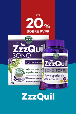 Suplementos da marca Zzzquil com destaque promocional de at&eacute; 20% sobre pre&ccedil;o de Venda ao P&uacute;blico Recomendado